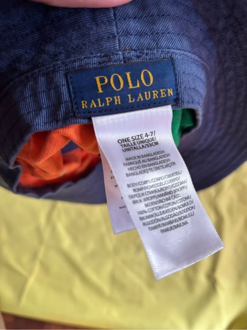 Ralph Lauren Kids Three-Tone Bucket Hat in Coral, Navy & Green